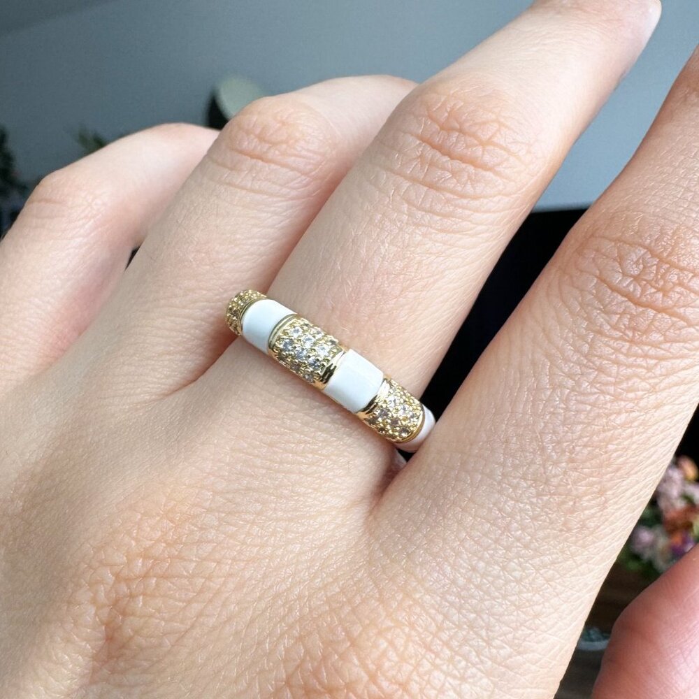 Ring Band with White Enamel by Bichota